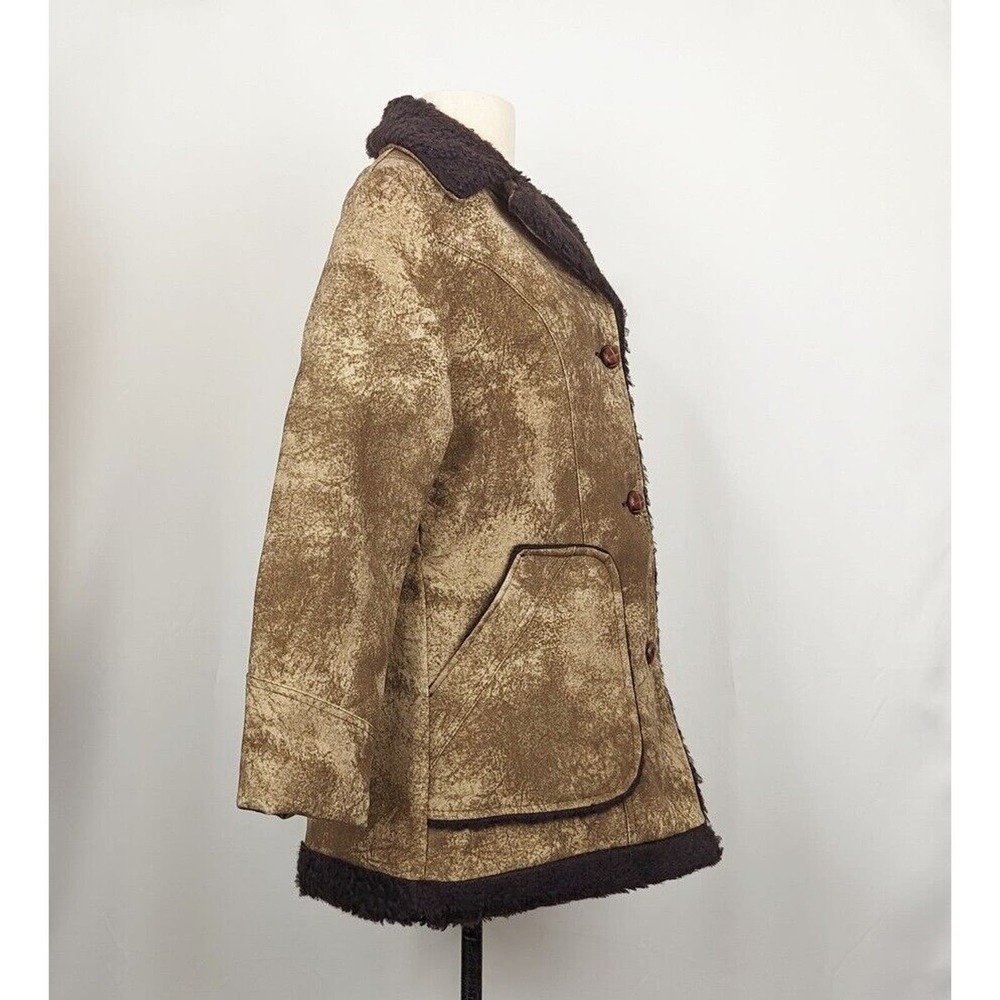 Vintage 80s Coat Brown Faux Suede Fur Sherpa Women's Size M - Picture 3 of 7